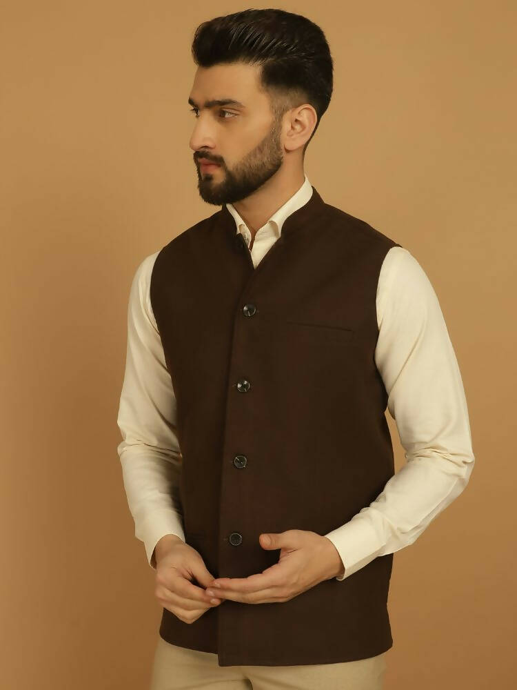 Even Apparels Pure Wool Nehru Jacket - Brown | Grocsy