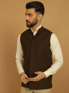 Even Apparels Pure Wool Nehru Jacket - Brown | Grocsy