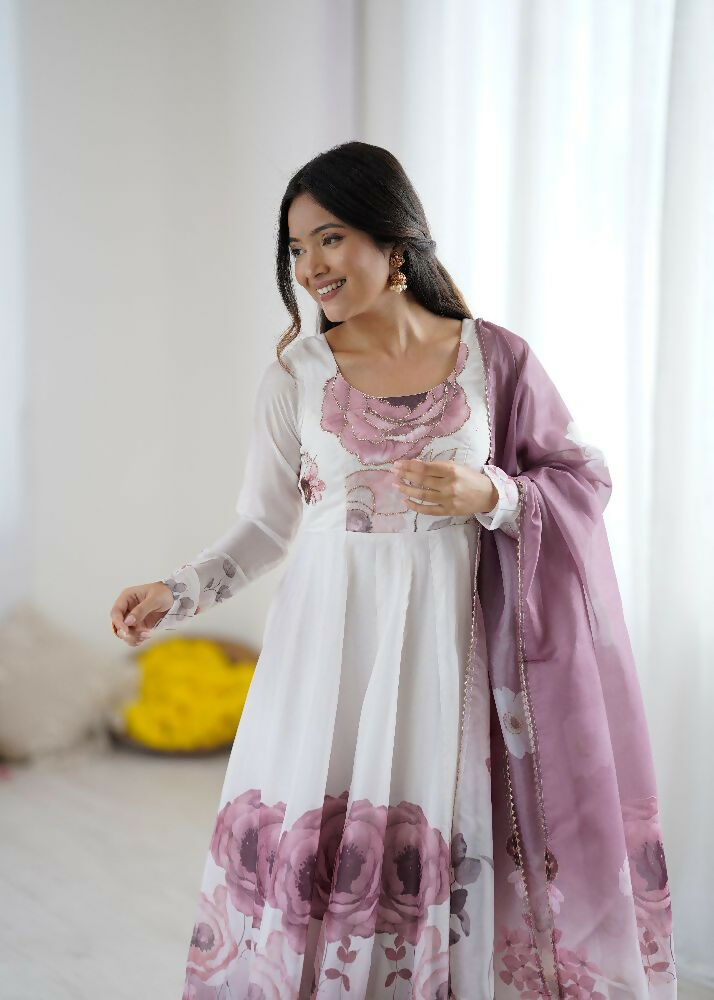 Joban Fashion Onion Pink Kurta Set Organza Sequin Embroidery Work | Grocsy