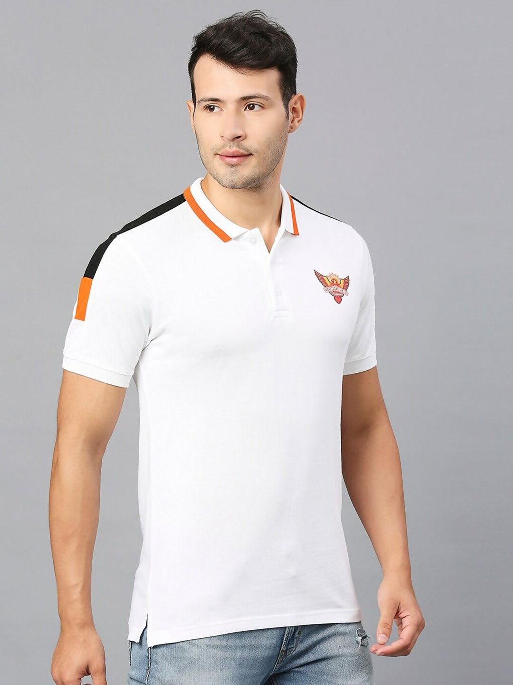 Fancode Sunrisers Hyderabad IPL Printed Polo Collar Cotton Sports T-shirt | Grocsy