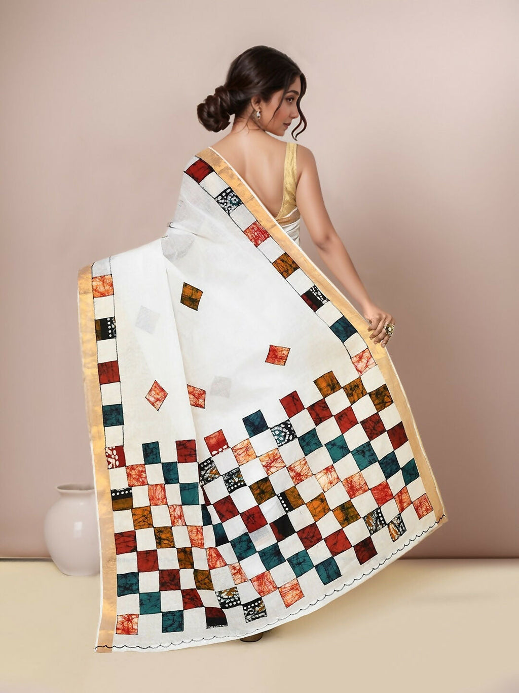 Joban Fashion Multicolor Cotton Applic Saree | Grocsy