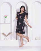 Miravan Women Empire Waist Black Mini Length Dress | Grocsy