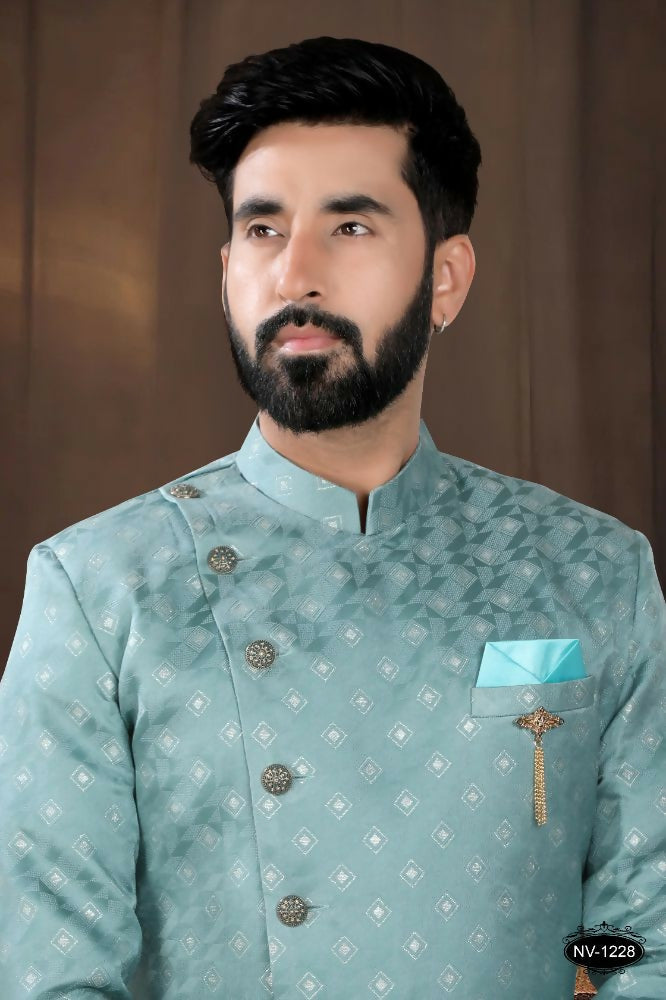 Joban Fashion Men's Green Woven Jacquard Kurta with Pyjama | Grocsy