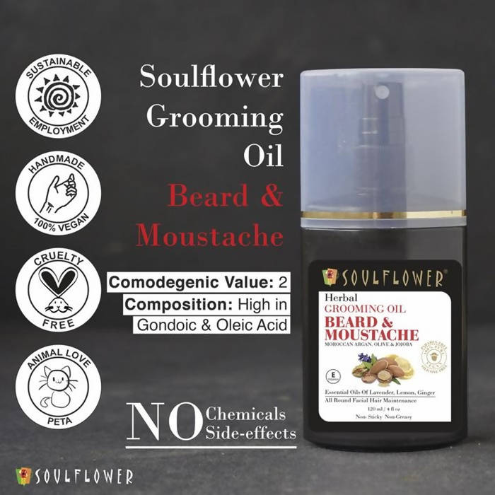 Soulflower Herbal Beard And Moustache Grooming Oil | Grocsy