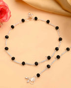 VOJ Set of 2 Silver Plated With Black Beads Anklet | Grocsy