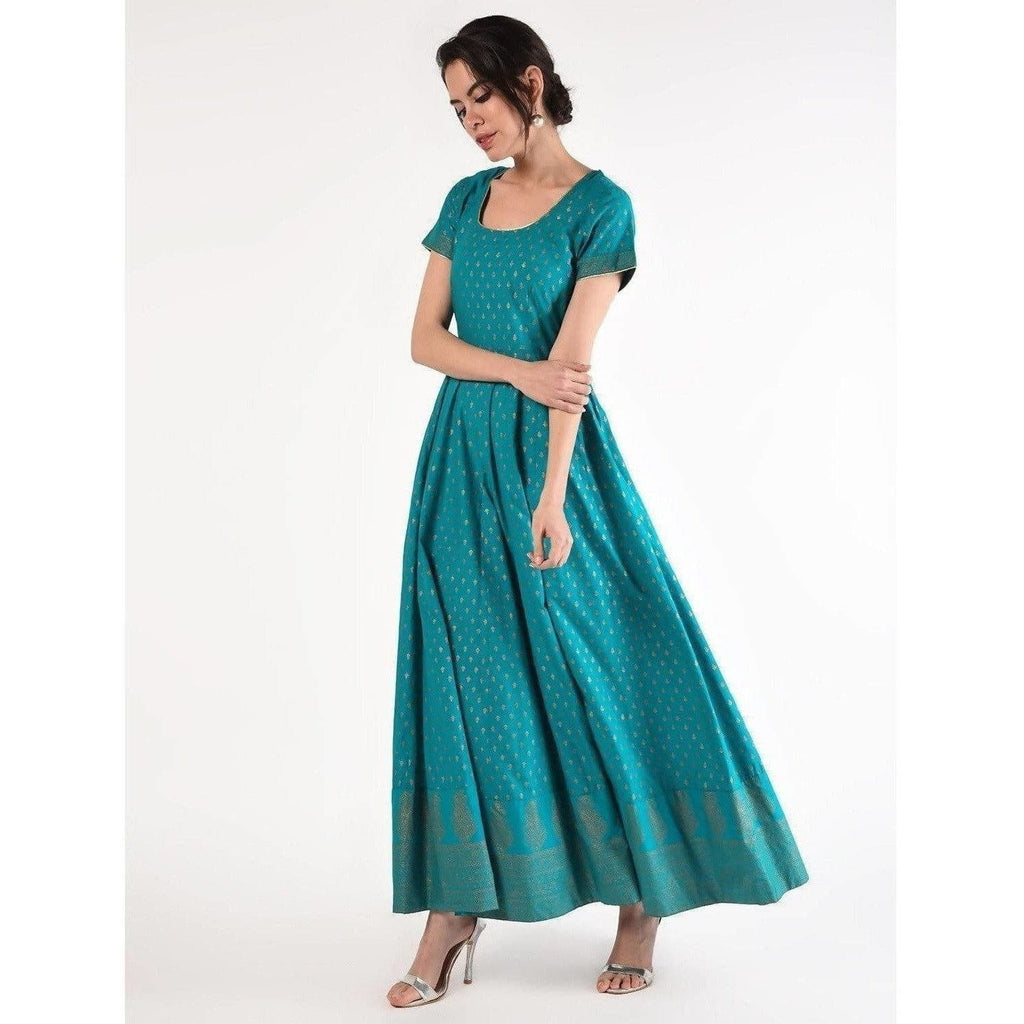 Cheera Women's Hand Block Print Ghagra Style Anarkali Kurta (CH039K) | Grocsy