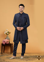 Joban Fashion Men's Navy Blue Art Silk Plain Kurta Pyjama set | Grocsy