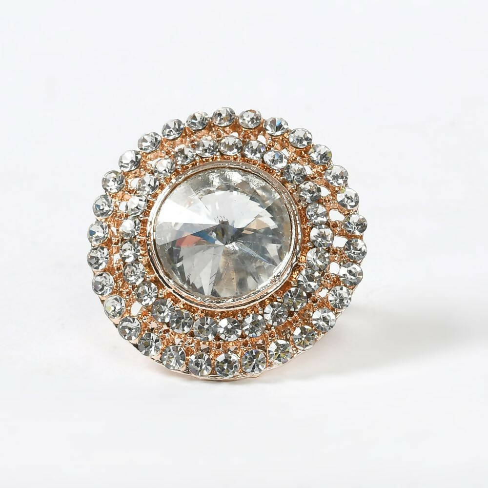 Mominos Fashion Joharkamal Gold-Polished Stone Studded Adjustable Finger Ring - Design 06 | Grocsy