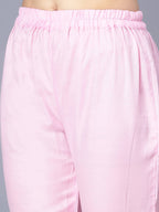 Myshka Women Pink Striped Empire Kurti with Trousers With Dupatta | Grocsy