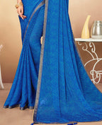 Blue Chiffon Leheriya Printed Saree With Unstitched Blouse Piece - Swarna | Grocsy