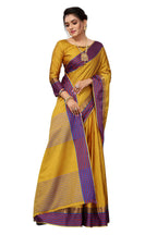 Vamika Ethnic Fire Mustard Cotton Silk Saree | Grocsy