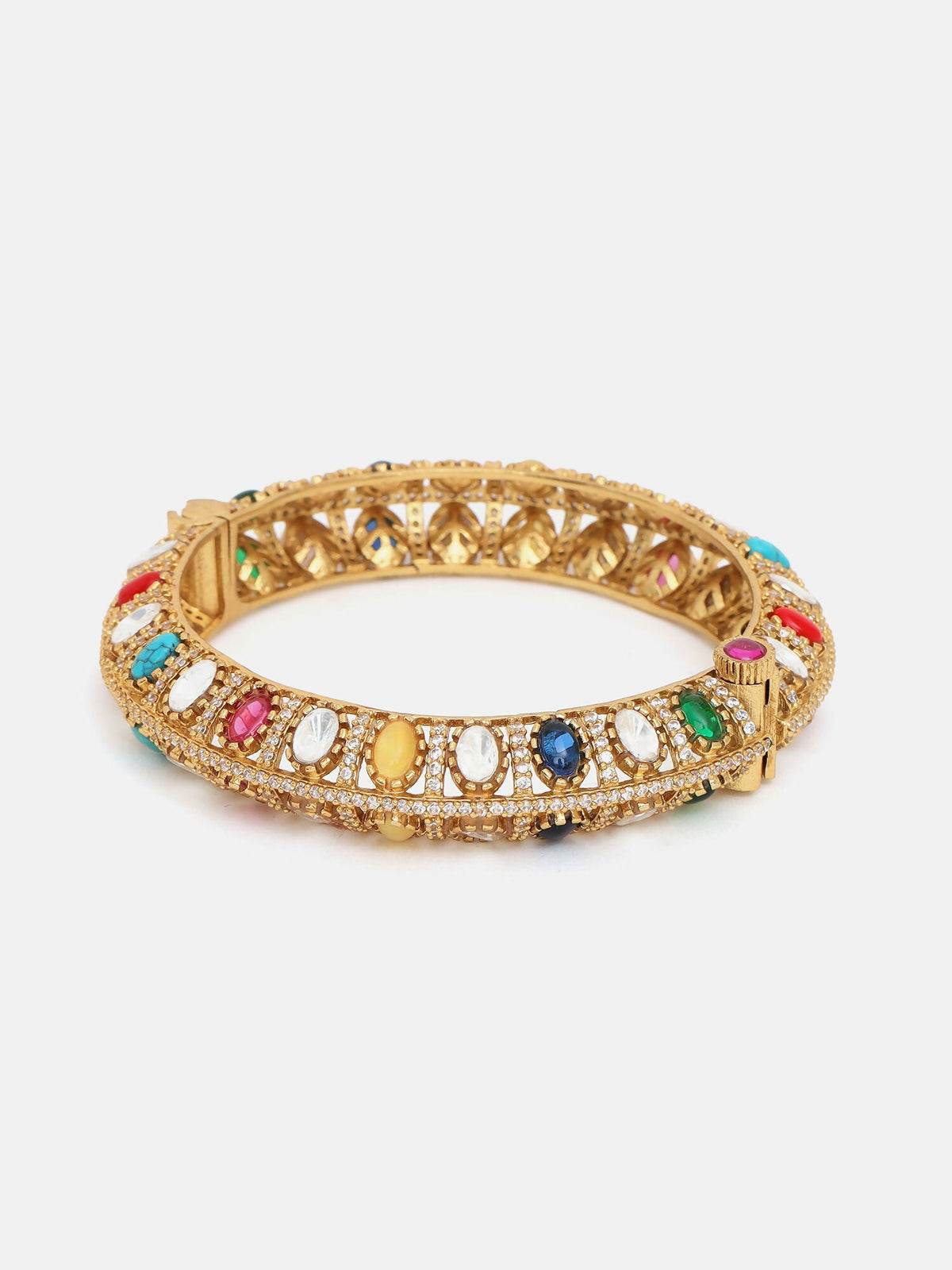 Ruby Raang 22k Gold Polished Multi Kundan Bracelet | Grocsy