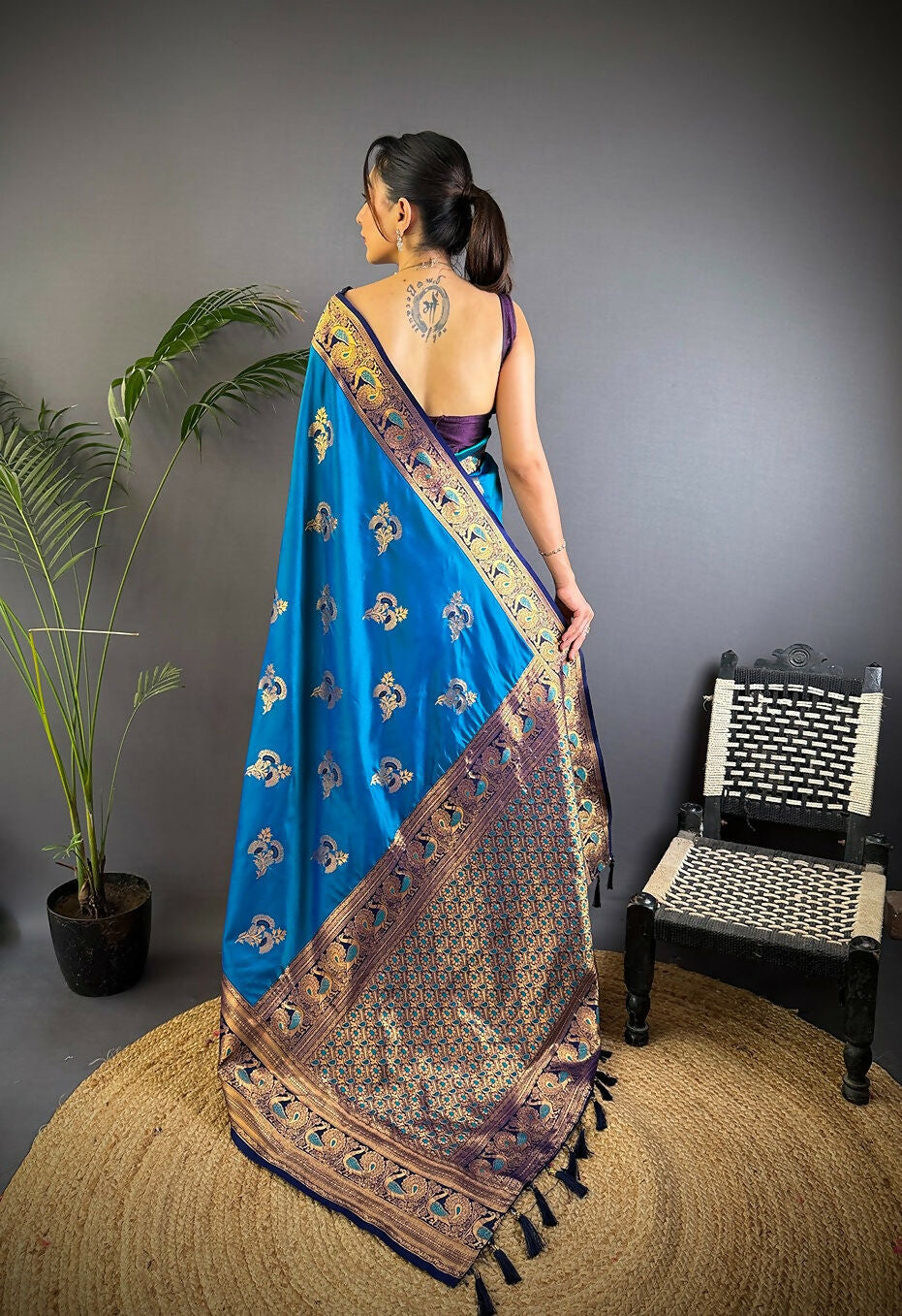 Joban Fashion Banarasi Royal Blue Woven Soft Silk Saree | Grocsy