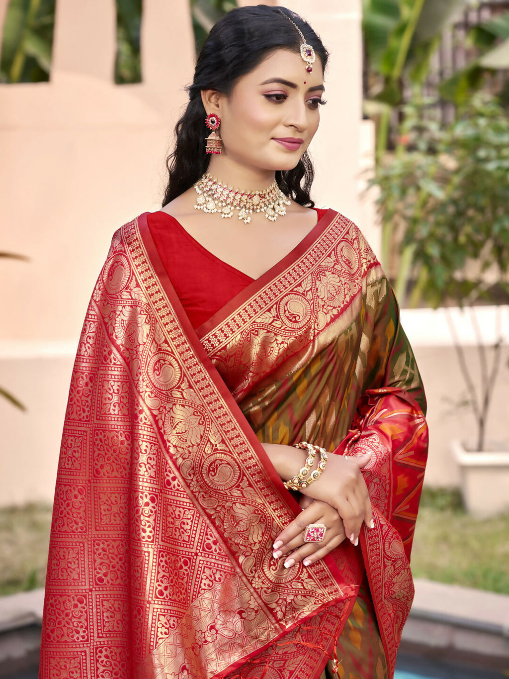 Shree Shyam Fashion Mehndi Pochampally Silk Saree | Grocsy
