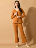 Myshka Women's Mustard Solid Coat With Trousers | Grocsy