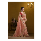 Orange Pure Twill Tissue Pure Khatli work Designer Saree With Blouse. - Rajasvi | Grocsy