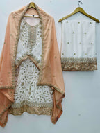 Teeya Creation White Color Faux Georgette Embroidery Work Long Party Wear Palazzo Suit | Grocsy