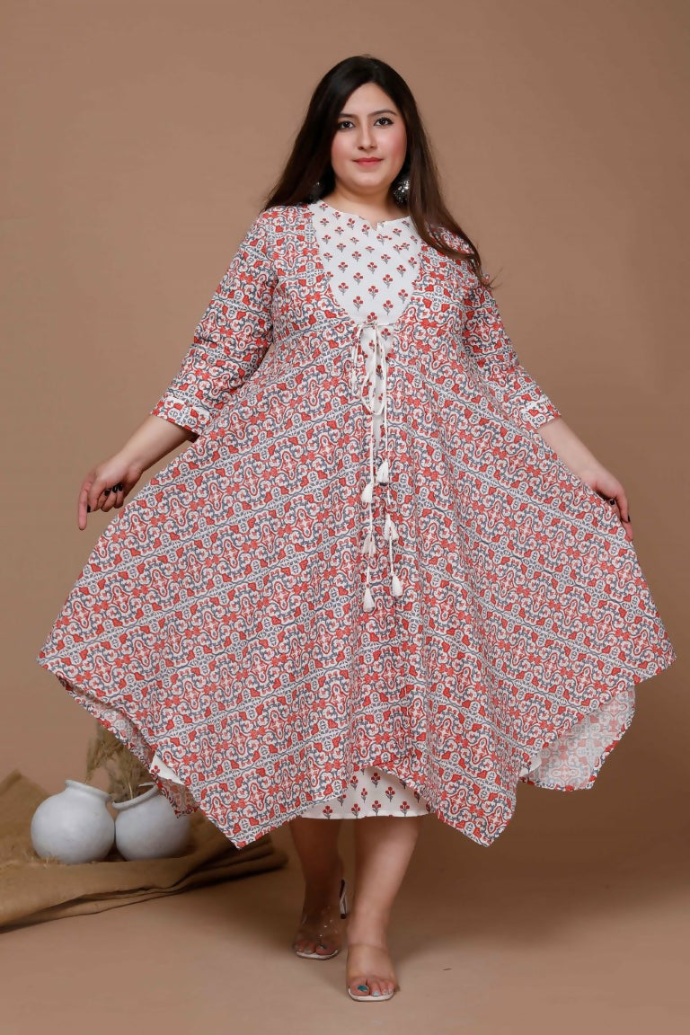 Miravan Women's Plus Size Printed Anarkali Kurta With Jacket | Grocsy