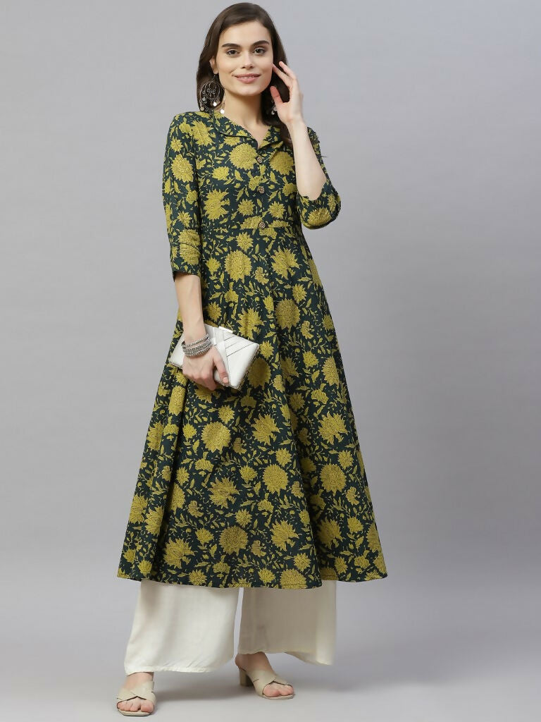 Miravan Women's Pure Cotton Floral Printed Anarkali Kurtas | Grocsy