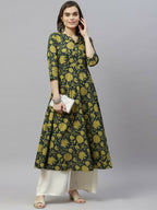 Miravan Women's Pure Cotton Floral Printed Anarkali Kurtas | Grocsy