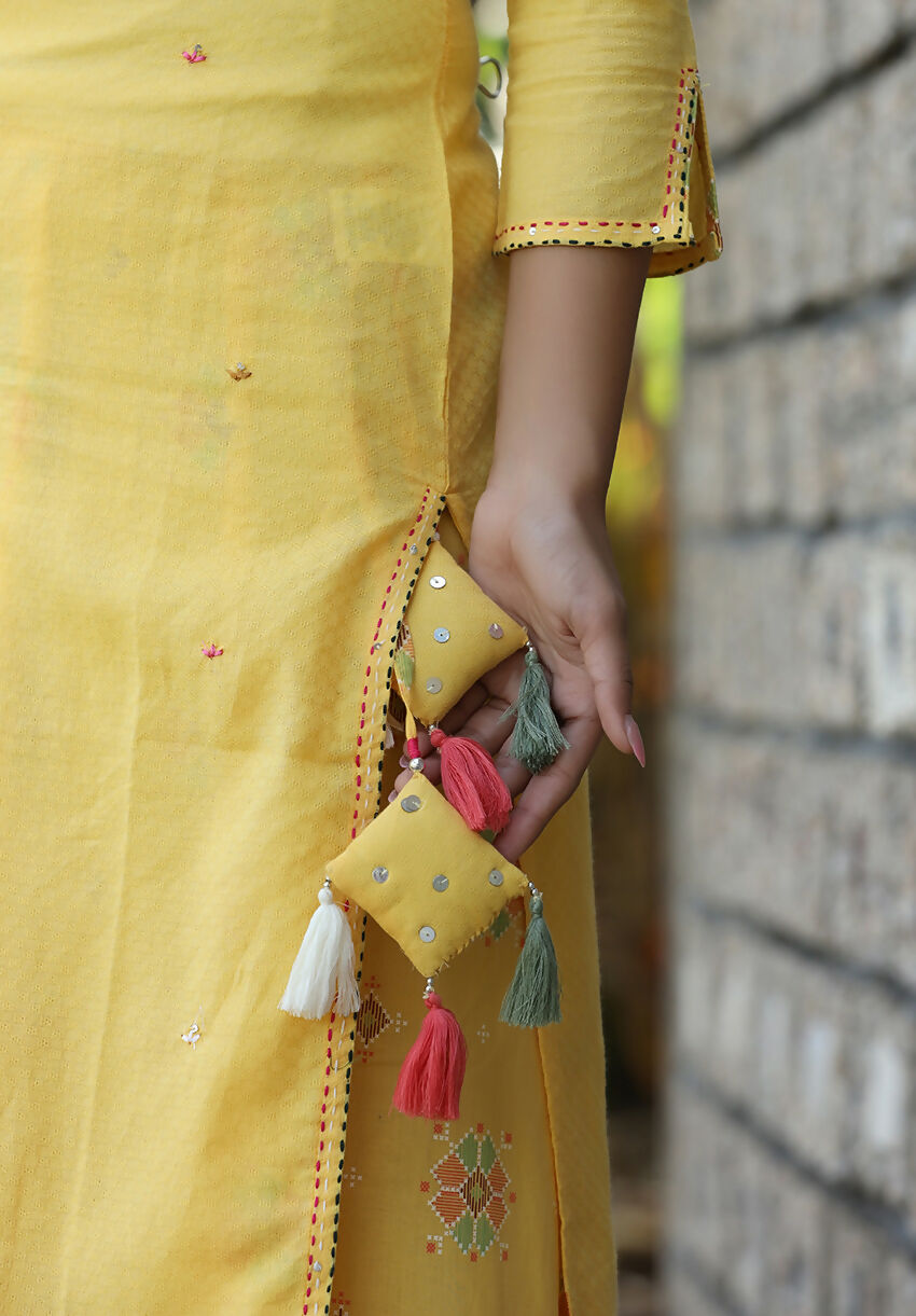 Kaajh Women's Yellow Embroidery Kurta Sharara Set | Grocsy