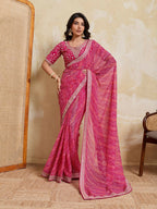 Teeya Creation New Trendy Leheriya Bandhani Georgette Saree For Daily Wear -Pink | Grocsy