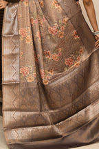 Joban Fashion Cofee Brown Saree Tissue Digital With Embroidery | Grocsy