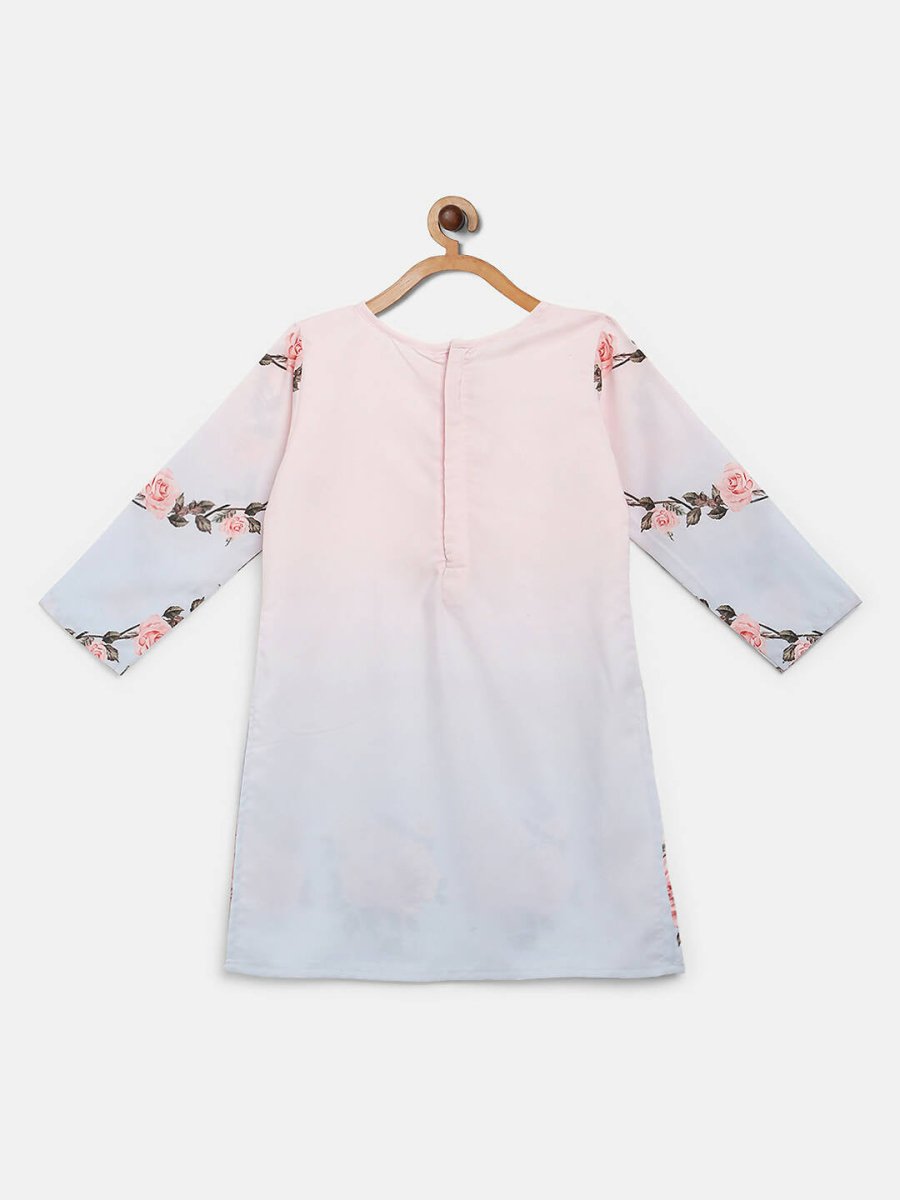 Ahalyaa Pink Crepe Floral Print Kids Kurta Sharara Set With Dupatta For Girls | Grocsy