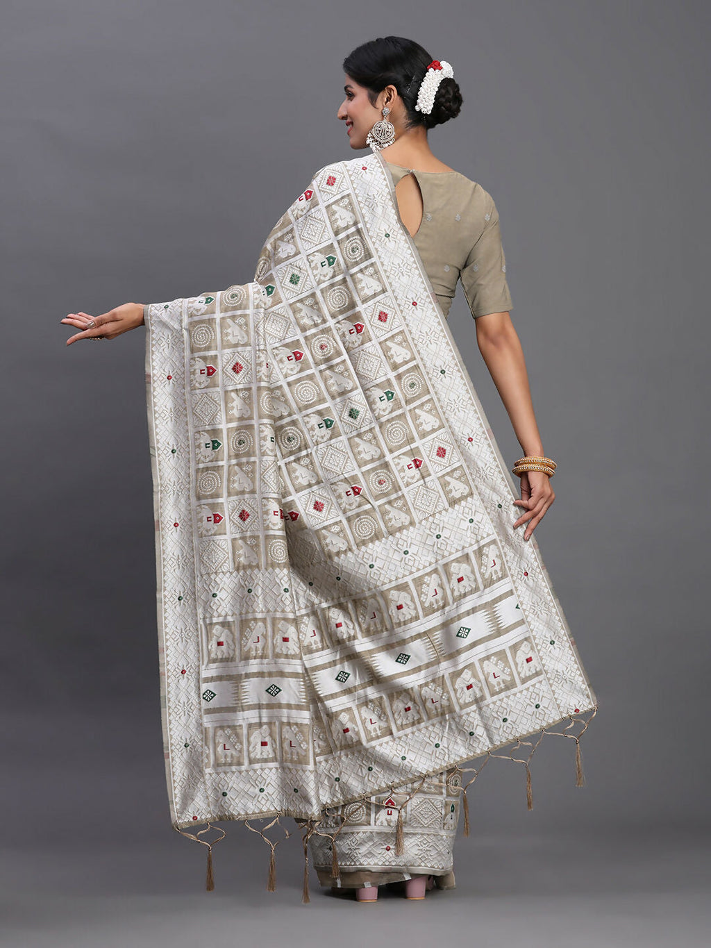 Shree Shyam Fashion Linen Cotton Beige Saree | Grocsy
