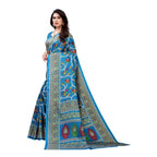 Vamika Printed Jute Silk Blue Saree (Rishika Blue) | Grocsy