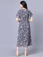 Myshka Women Grey Floral Midi Dress | Grocsy