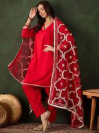 Sangria Embroidered Pakistani Kurta & Salwar With Dupatta | Grocsy