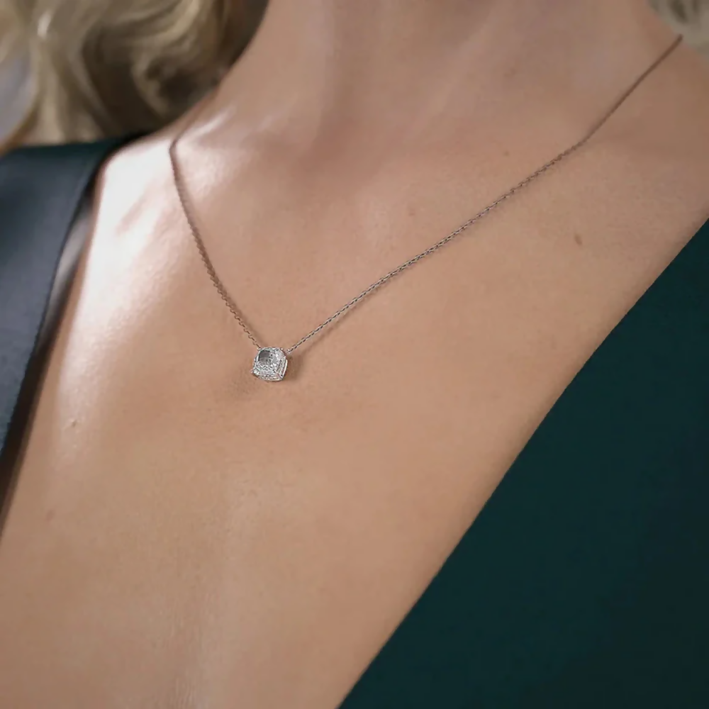 Cauer Elegant 14K White Gold Plated Moissanite Pendant Necklace | Grocsy