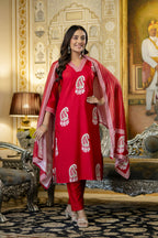 The52 Women's Beautiful Rayon Fabric Printed Work Straight Kurta Pant and Dupatta Set | Grocsy