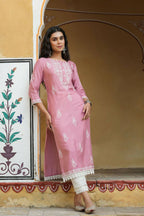 Juniper Women's Onionpink Shantoon Printed Straight Kurta | Grocsy
