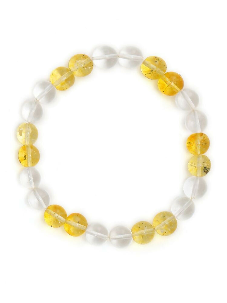 Clear Quartz & Citrine Yellow and White Beads Bracelet - Ruby Raang | Grocsy