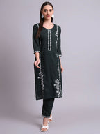 Joban Fashion Green Cotton & Embroidery Work Kurta With Trousers Set | Grocsy