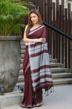 Beatitude Maroon Cotton Handloom Saree | Grocsy