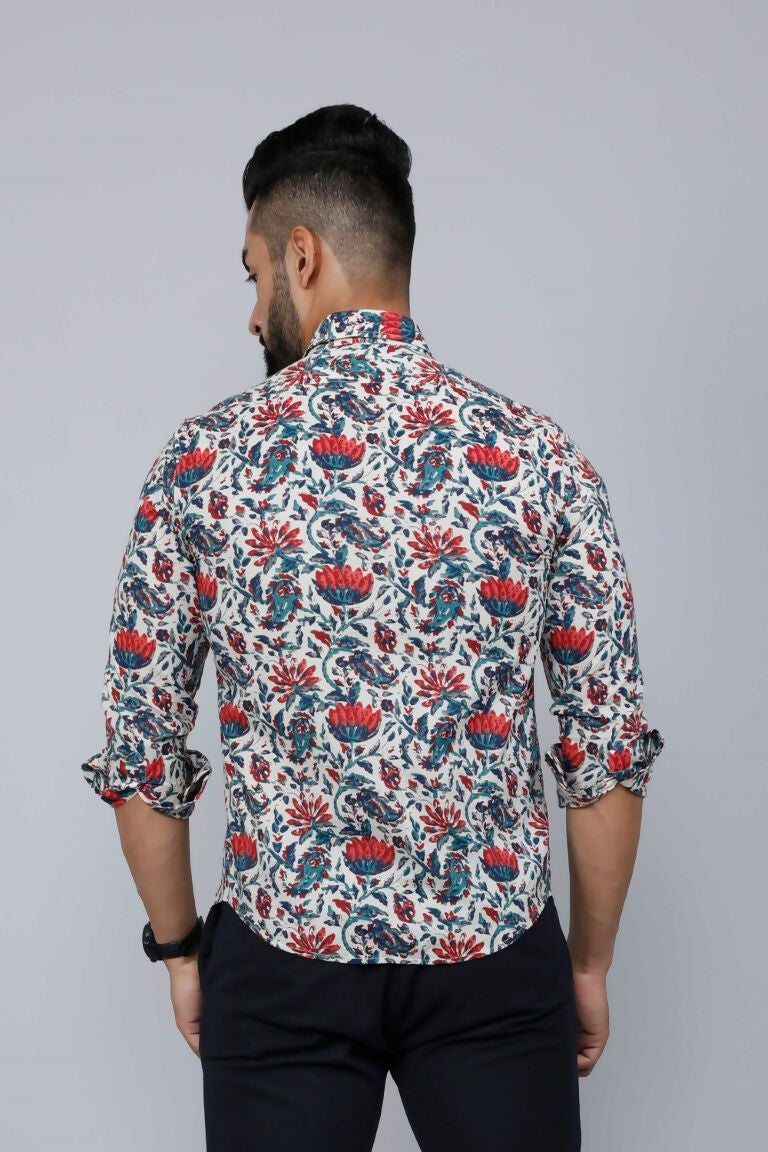 Miravan Men's Multi-Colour Floral Print Partywear Shirt | Grocsy