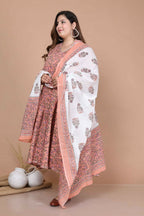 Miravan Women's Plus Size Surpassing Orange Partywear Floral Printed Anarkali Kurta Dupatta  | Grocsy