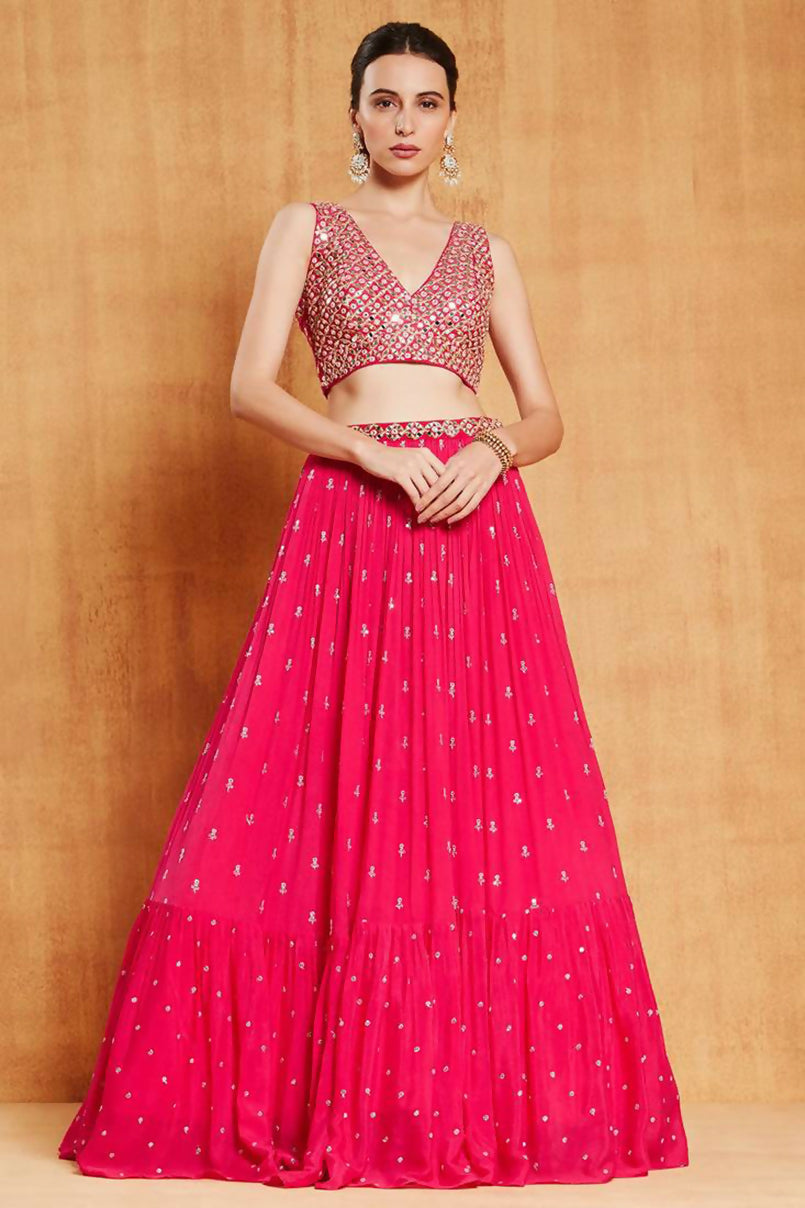 Jyoti Fashion Graceful Rani Pink Sequence with Zari Embroidered Faux Georgette Lehenga Choli with Dupatta | Grocsy