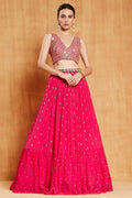 Jyoti Fashion Graceful Rani Pink Sequence with Zari Embroidered Faux Georgette Lehenga Choli with Dupatta | Grocsy