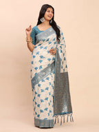Shree Shyam Fashion Linen Cotton Sky Blue Saree | Grocsy