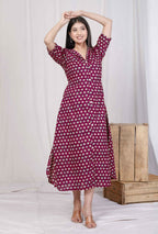 Miravan Women's Relaxed Fit Red Floral Printed A-Line Pure Cotton Midi Dress | Grocsy