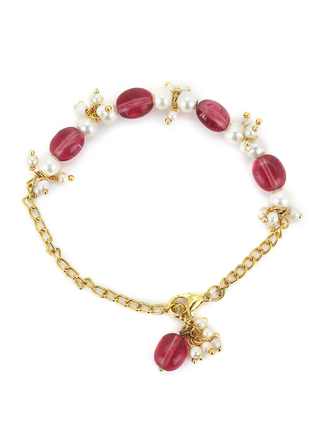 Women's Gold-Toned White Brass Kundan Gold-Polished Link Bracelet - Ruby Raang | Grocsy