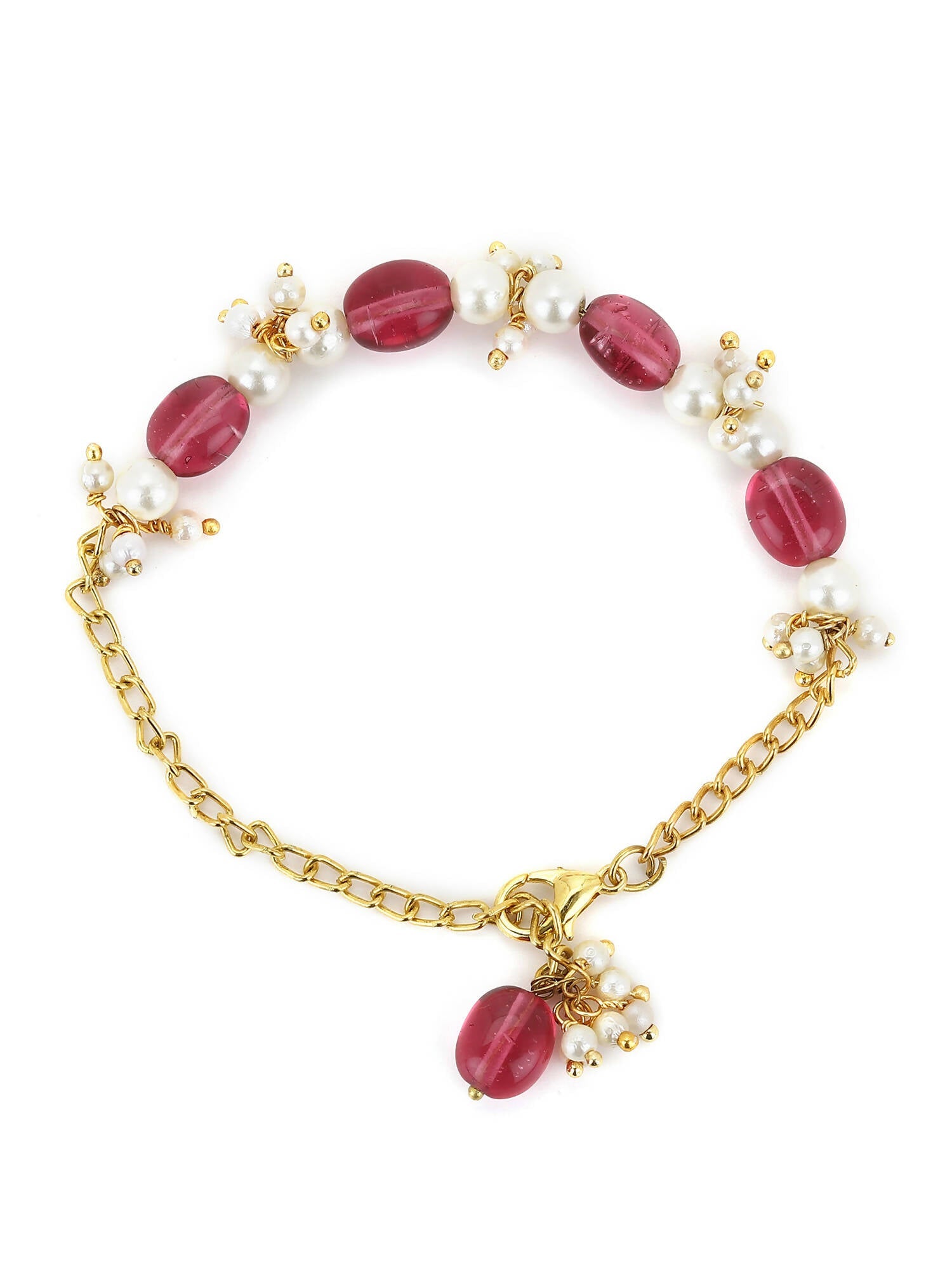Women's Gold-Toned White Brass Kundan Gold-Polished Link Bracelet - Ruby Raang | Grocsy