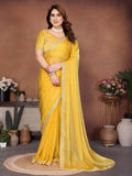 Teeya Creation Trendy Stylish Party Wear Fendy Chiffon Saree-Yellow | Grocsy