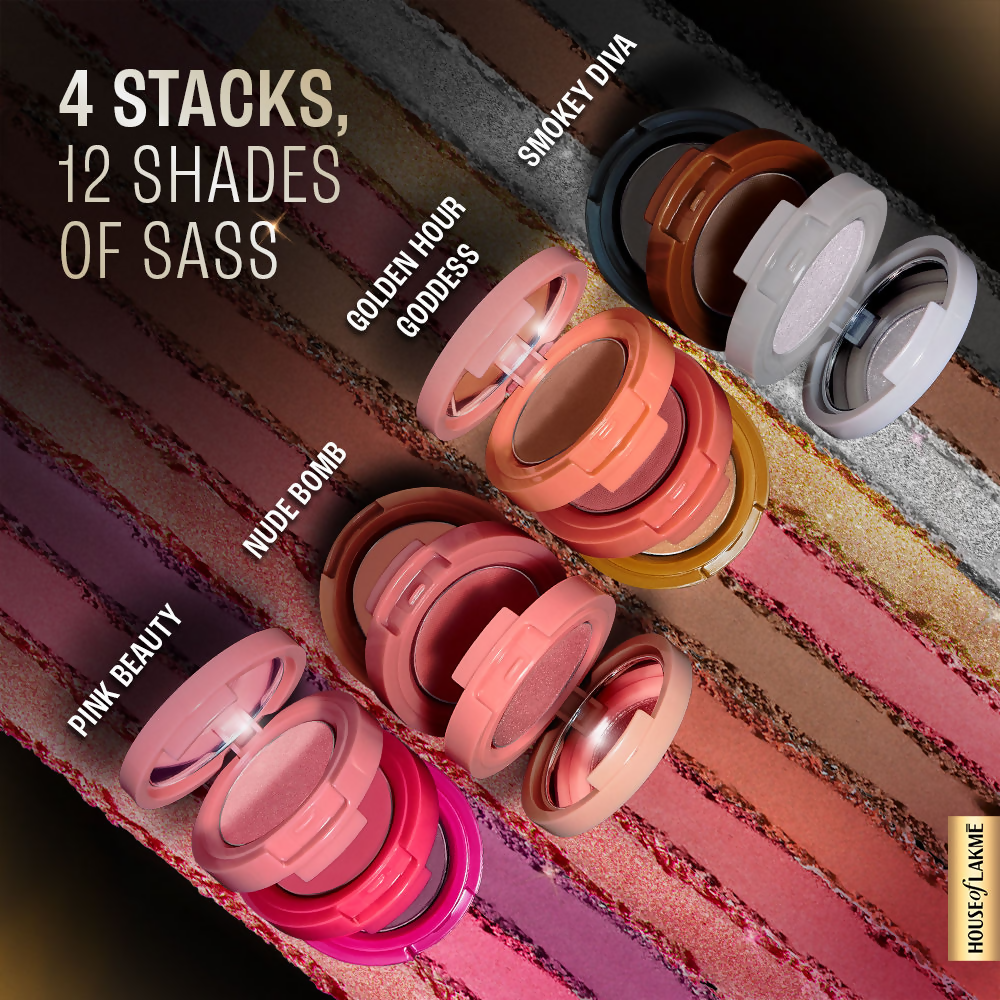 Lakme 9 To 5 Eyeconic Cream Powder Eyeshadow Stack - Golden Hour Goddess | Grocsy