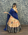 Teeya Creation Womens New Trendy Designer Blue Floral Lehenga Choli Set with Contrast Border and Dupatta Set | Grocsy