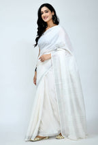 Mominos Fashion Moeza Bhagalpuri Handloom Silk White Saree | Grocsy